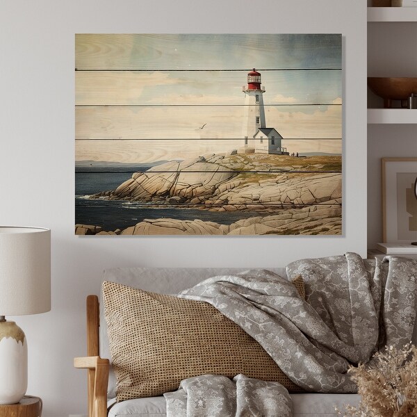 Designart Lighthouse By The Ocean III Beach Light House Wood Wall Art Natural Pine Wood Bed Bath Beyond 37869756