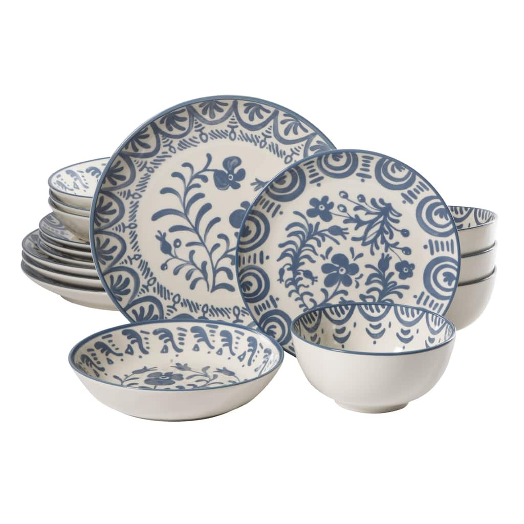 Bloomhouse - 2-Time Oprah's Favorite Things - Valencia Flor 16 Piece Stoneware Dinnerware Set, Artisanal Decorated