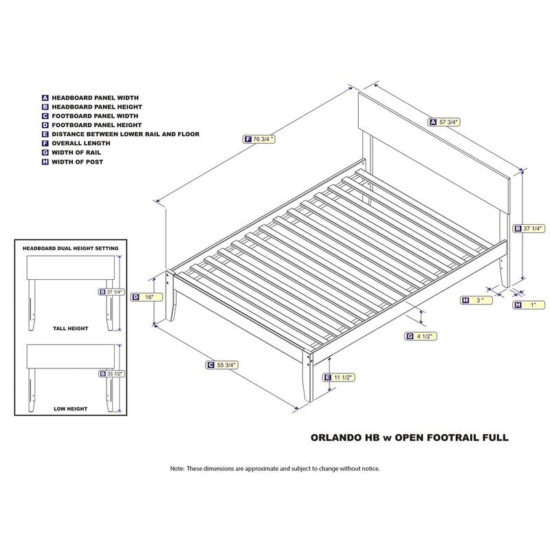 Full Size Platform Bed - Espresso Finish, Modern Design, Low Profile Headboard, Open Footboard