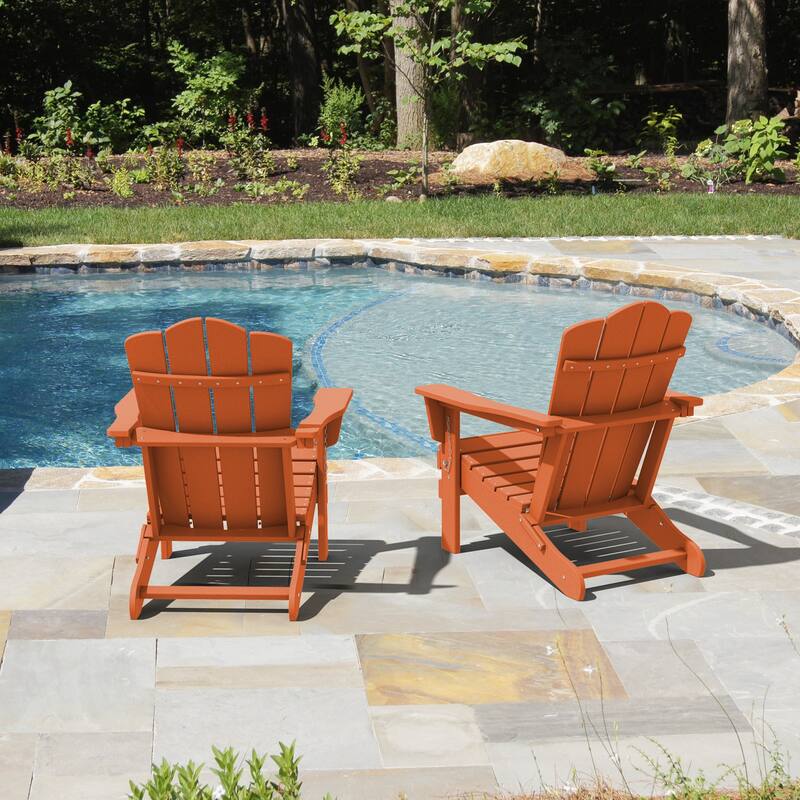 Classic Plastic Folding Outdoor Adirondack Chair Set Of 2 - Orange