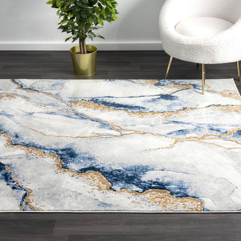 Abani Luna Contemporary Marble Metallic Gold Area Rug