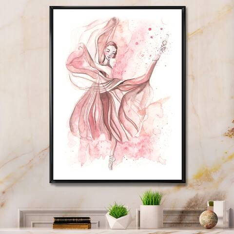 Designart "Pink Ballerina Portrait" Glam Framed Canvas artwork