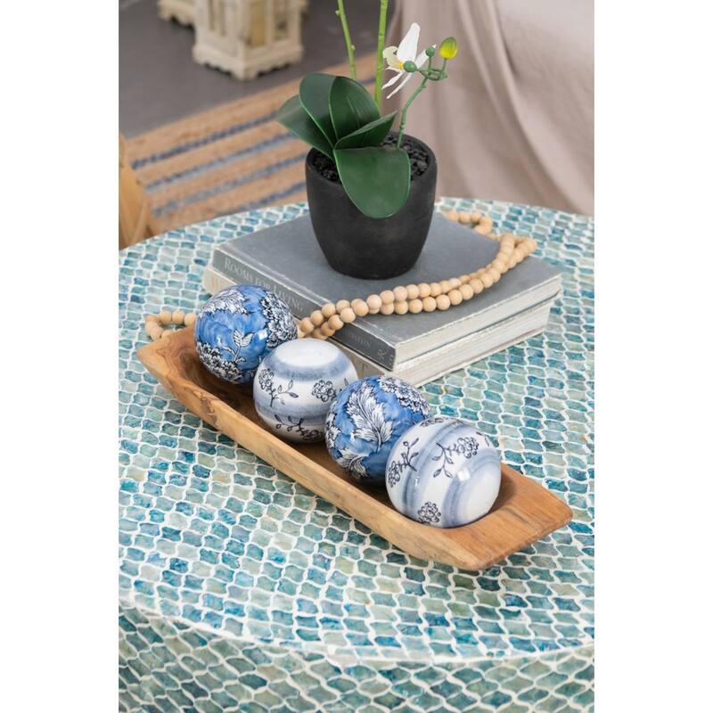 Floral Porcelain Orbs - 4" - Blue and White - Set of 4