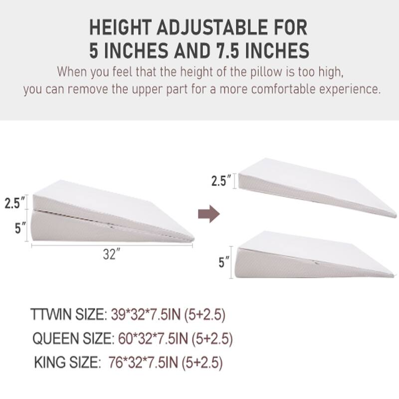 DoCred Adjustable Memory Foam Bed Wedge Pillow with Washable Cover - White