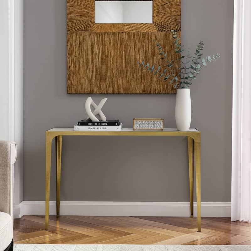 Metal Aluminum Console Table Savoir Frame with Inset Top - 31" Gold - 51.5" x 10" x 31"