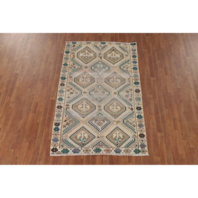 Distressed Bakhtiari Antique Persian Area Rug Hand-Knotted Wool Carpet - 4'5" x 7'0"