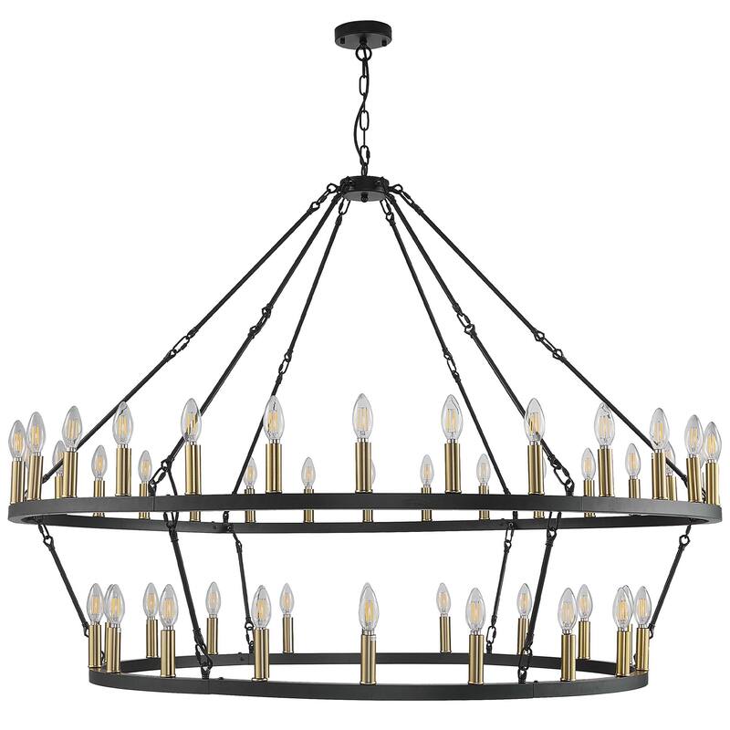 57.09'' 48 Light Candle Dimmable Two Tiers Wagon Wheel Chandelier Ceiling Lighting Fixtures