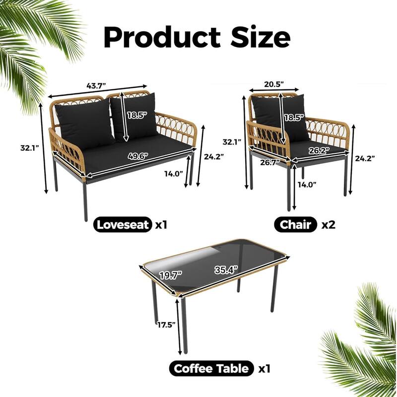 Outdoor 4 Pieces Patio Furniture Sets for Apartment, Bistro, Backyard, Porch - 4PCs
