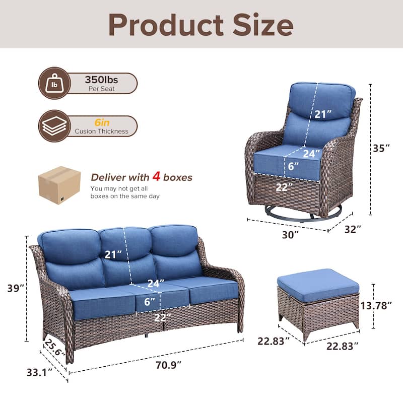 Gymojoy 7-Piece Patio Furniture Set with Swivel Glider Chairs, 6-Inch Ultra-Plush Cushions & Water-Resistant Olefin Fabric