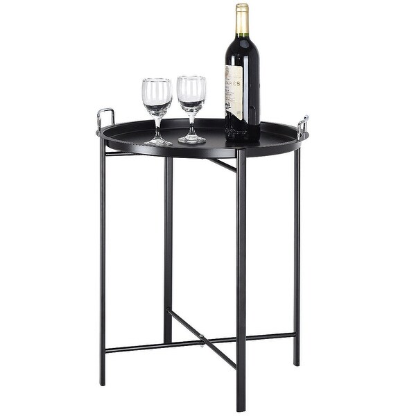 Shop Costway Metal Tray Table Round End Table Sofa ...