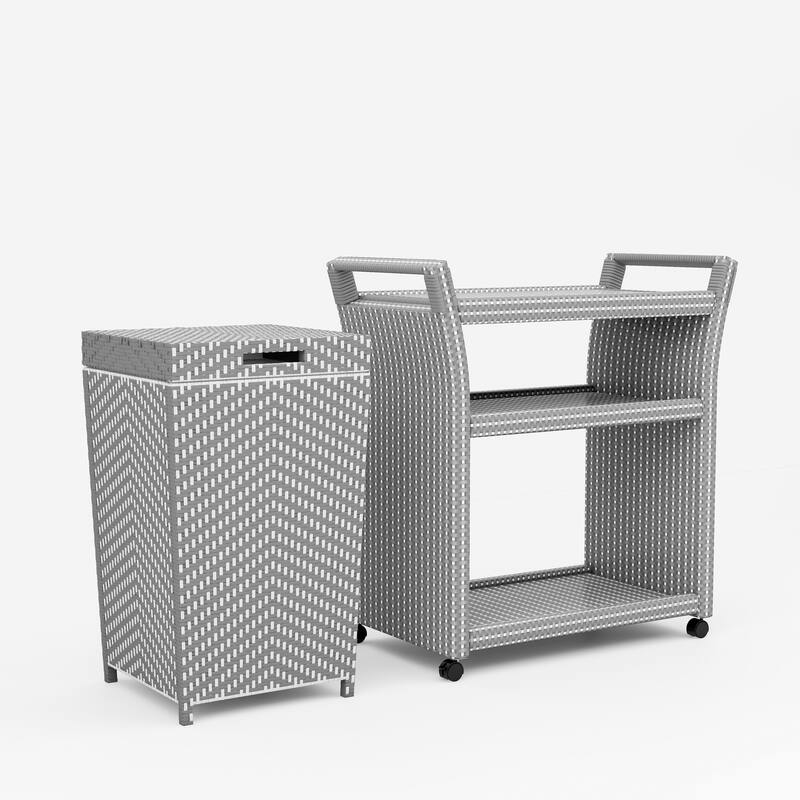 Courtnie French Aluminum Outdoor Serving Cart with Trash Can by Furniture of America