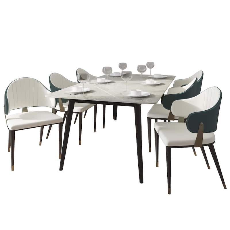 Zayle 7-Piece Dining Set 55-Inch Sintered Stone Tabletop Dining Table and 6 Arm Chairs