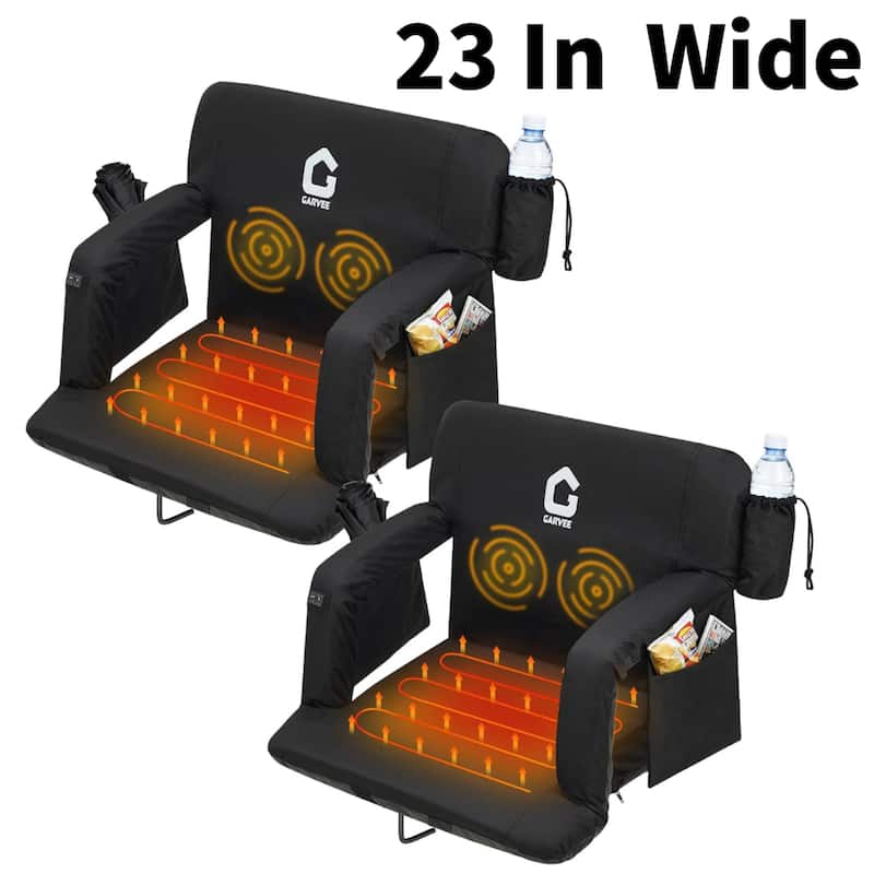 23In Massage Heated Stadium Seats with Back Support and Padded Cushion - Black