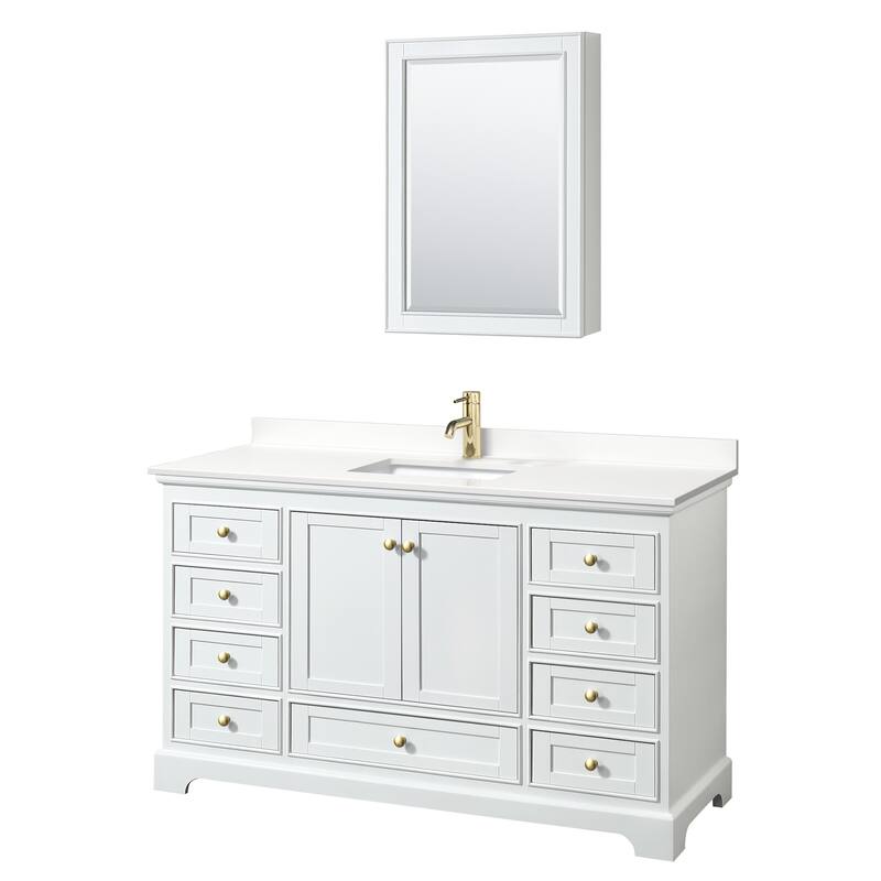 Wyndham Collection WCS202060S-QTZ-UNSMED Deborah 60" Free Standing - White / White Quartz Top / Brushed Gold Hardware