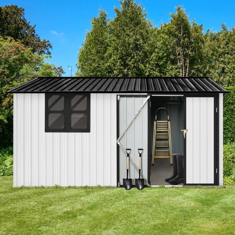 Outdoor 12 x 10 ft. Metal Storage Shed with Window and Vents and Hinged Door and Padlock
