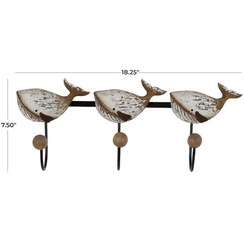White Wooden 5 Hangers Wall Hook with Multi Colored Hooks