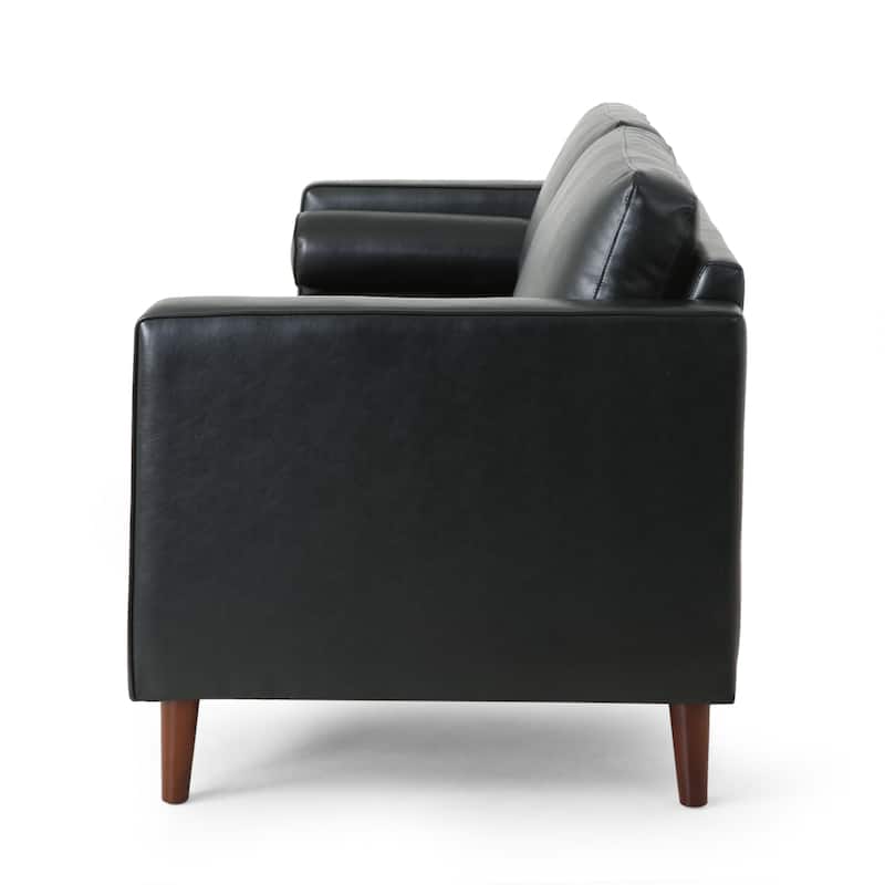 3-Seat Sofa with PU Leather, Wood Legs - Modern Home