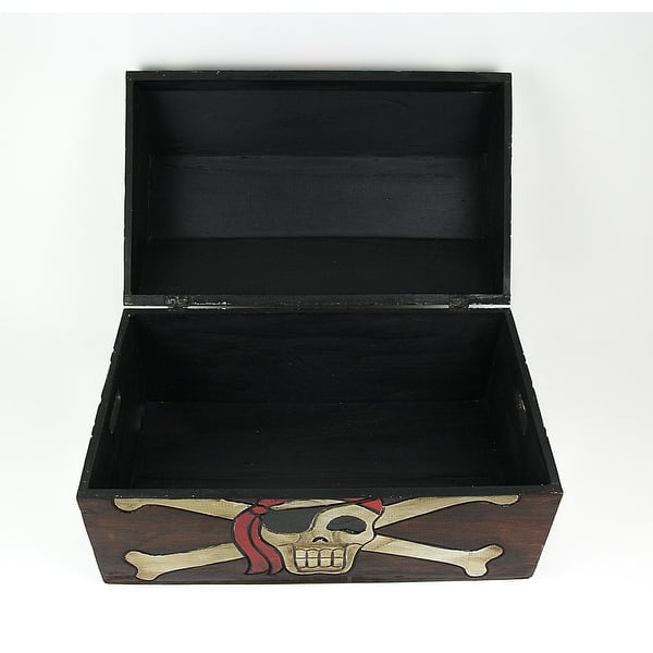 19 Inch Long Wooden Pirate Skull Treasure Chest Handcrafted Decorative Storage Box Home Decor Trunk On Sale Overstock 16819863