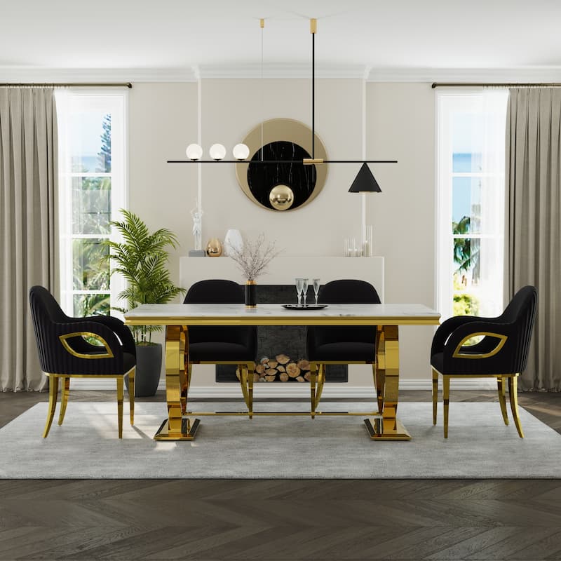 Dining Table Set with Arm Dining Chairs - White - Table with 4 Chairs