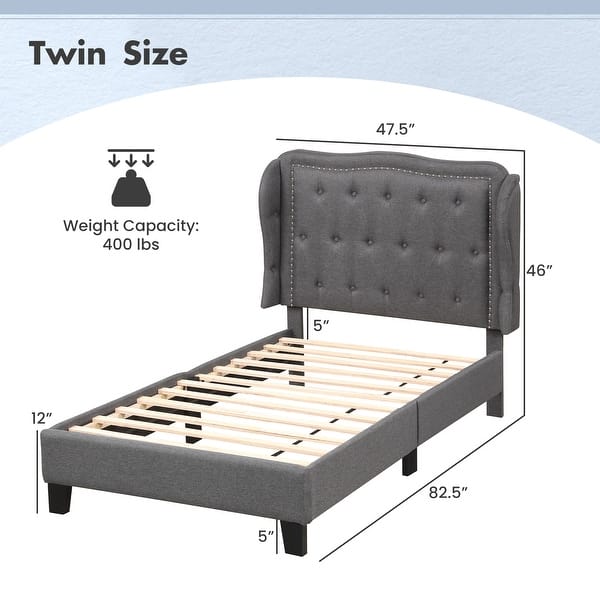 Button Tufted Twin Bed Frame with Wingback Headboard and Storage Space