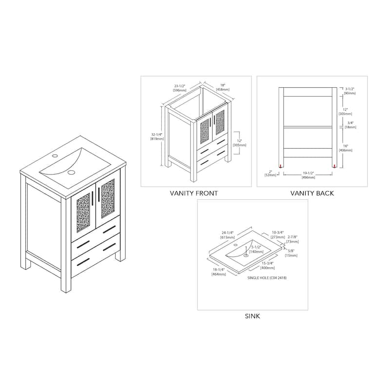 Blossom Solid Wood Double Bathroom Vanity w/ Ceramic Sink & Base