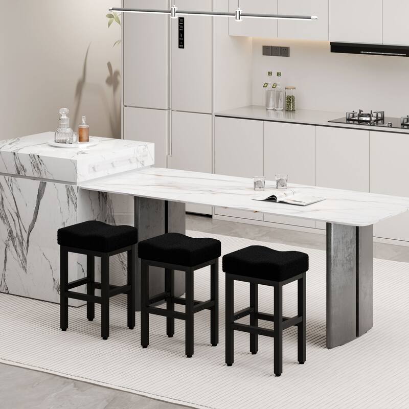 XINMICS Bar Stools, 27 Inches Modern Counter Height Bar Stools, Metal Legs Backless Upholstered Saddle Stool Chair