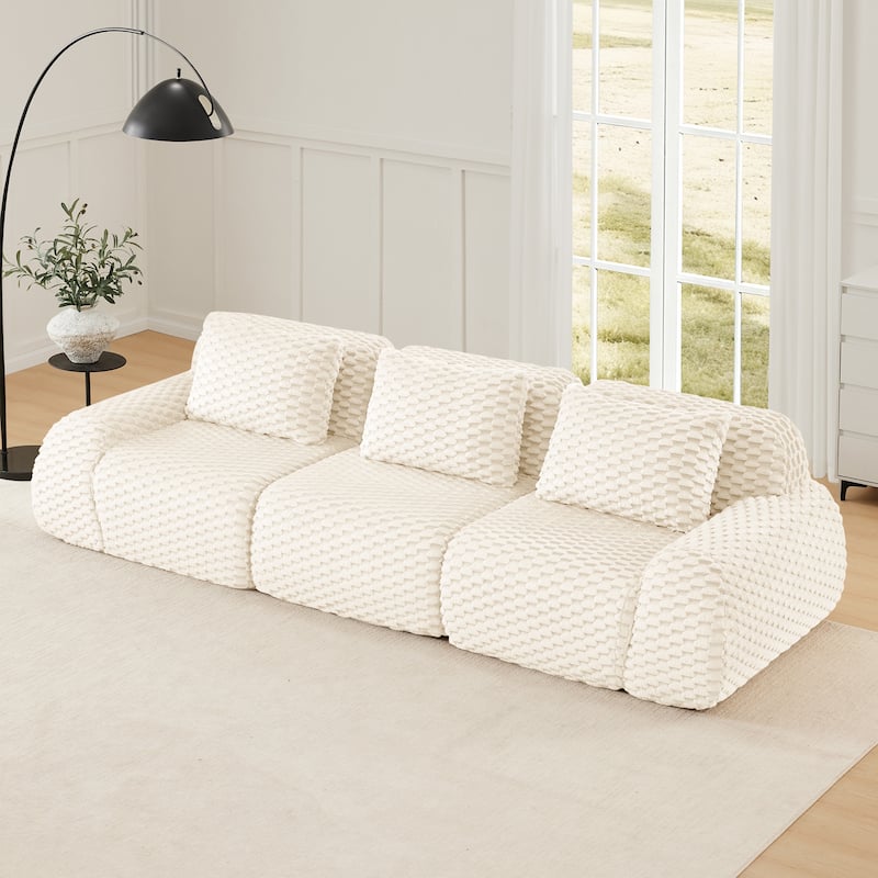 Roomfitters 114 Inch Modular Sectional Sofa, Oversized Flannelette 3-Seater, Cream