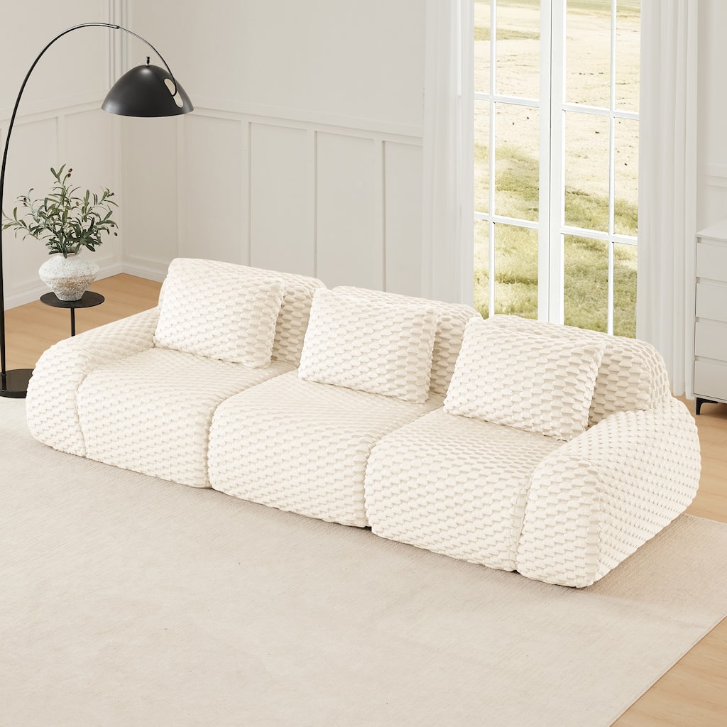 Roomfitters 114 Inch Modular Sectional Sofa, Oversized Flannelette 3-Seater, Cream