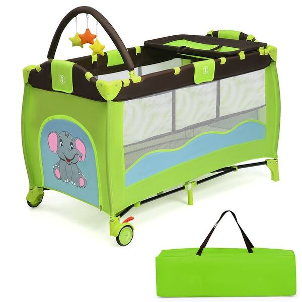 slide 2 of 12, Green Baby Crib Playpen Playard Pack Travel Infant Bassinet Bed