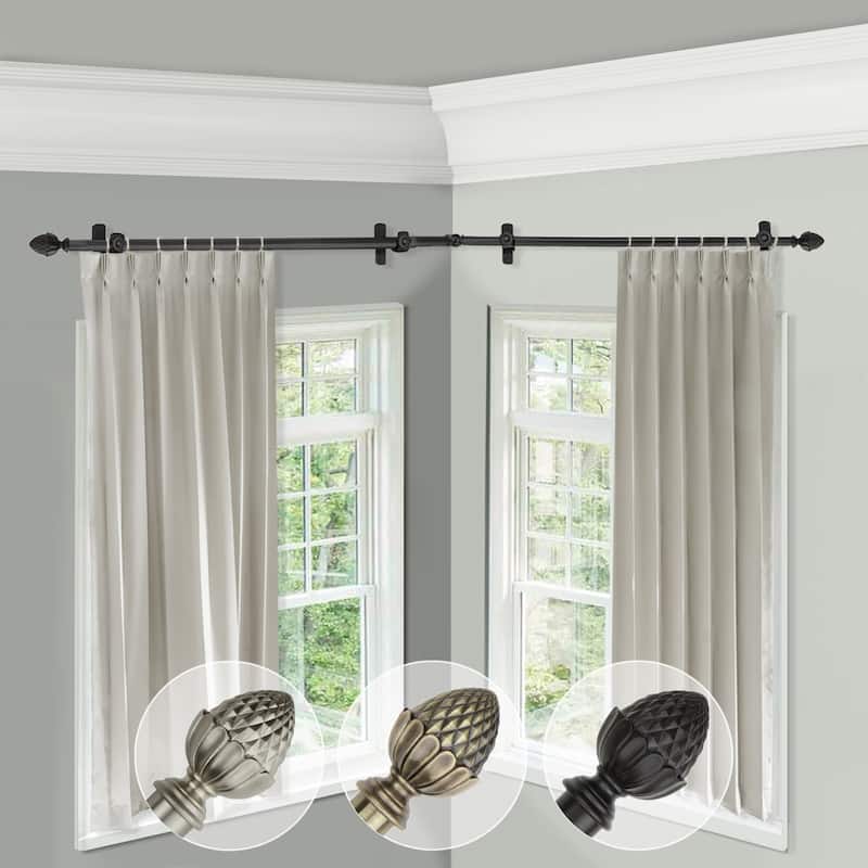 Attic Curtain Rods & Hardware - Steel Metal Rods with Finials - Satin Nickel Finish - 360 Rotation - M