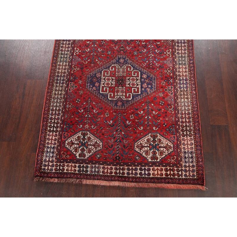 Pre-1900 Antique Vegetable Dye Shiraz Persian Wool Area Rug Handmade - 3'9" x 5'1"