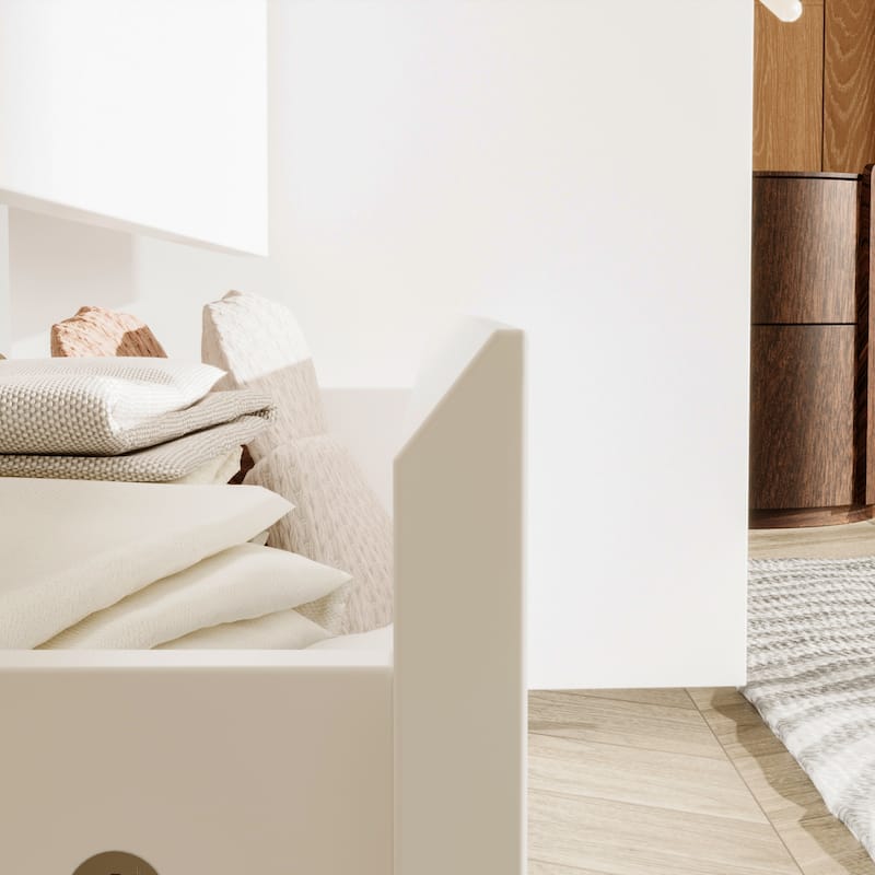 126"x70.9" Modern White Wardrobe with Hanging Rod & Two Drawers - Curved Side Design