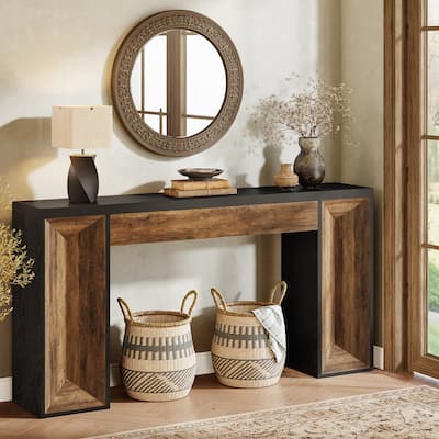 63-Inch Wooden Console Table for Entryway, Dual-Tone Sofa Table for Living Room, Farmhouse Style
