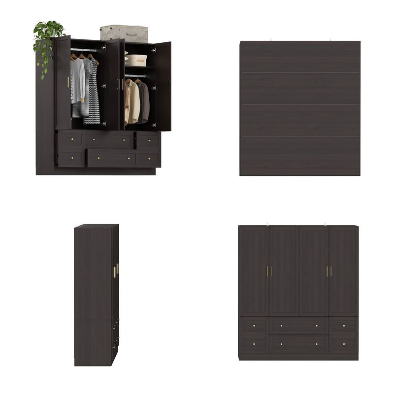 White Wardrobe Closet with Gold Handles - Modern Storage Cabinet with Drawers