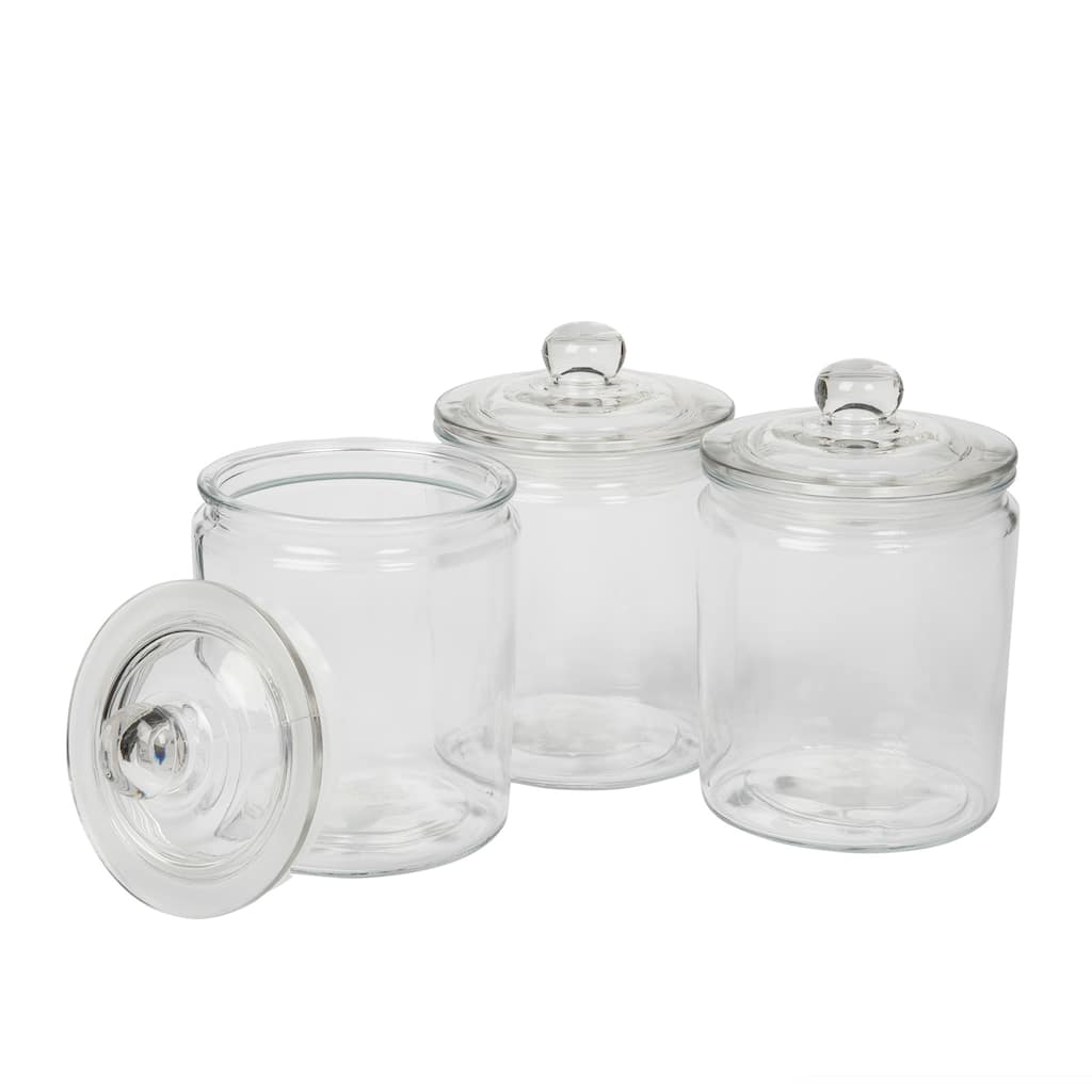 Mason Craft & More Apothecary Clear Glass Jars w/ Glass Lids - Set of 3 - N/A