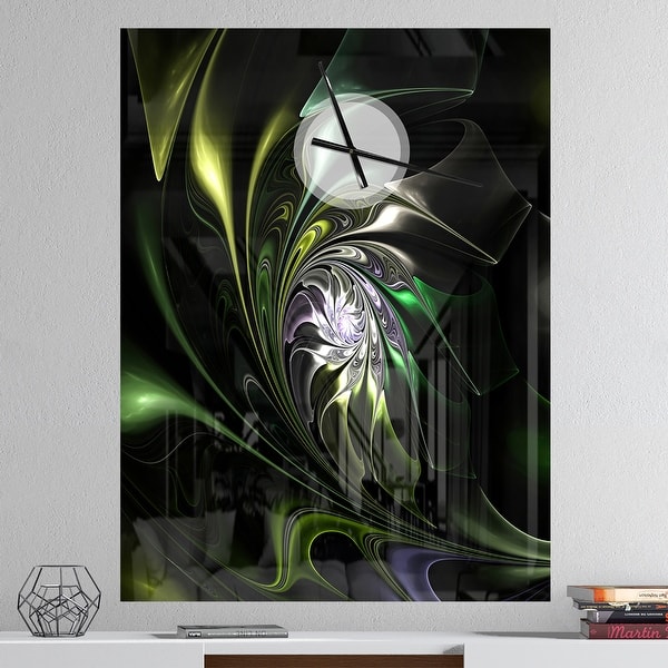 slide 2 of 15, Designart 'Multi Colored Green Stained Glass' Oversized Modern Wall CLock 30 in. wide x 40 in. high
