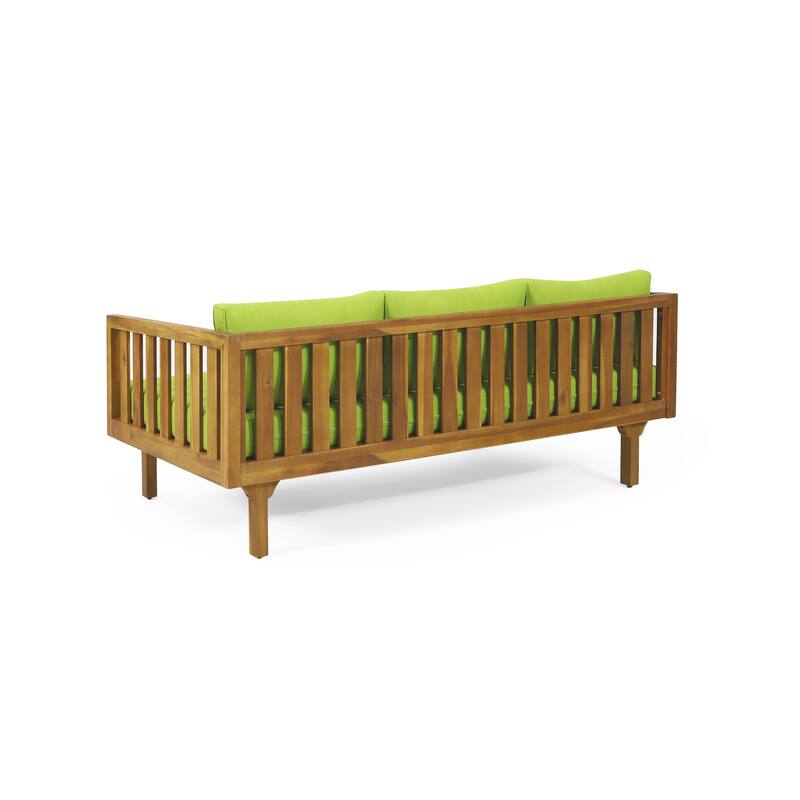 Acacia Wood 3 Seater Daybed Slat Panel Design Water Resistant Cushions