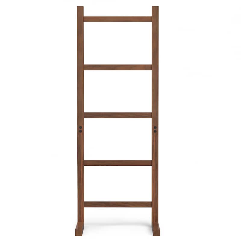 WYNDENHALL Kaitlin SOLID ACACIA WOOD 63x23 inch Contemporary Bath Towel and Blanket Ladder Shelf in Natural Walnut
