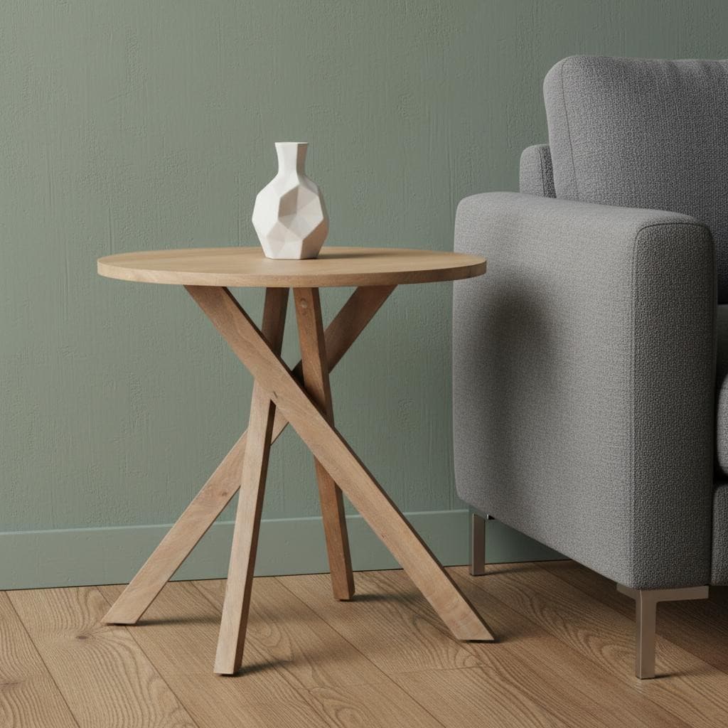 HomeRoots 30" Natural Distressed Solid Wood Round Cross Legs End Table - 32.00 in. x 30.00 in. x 32.00 in.