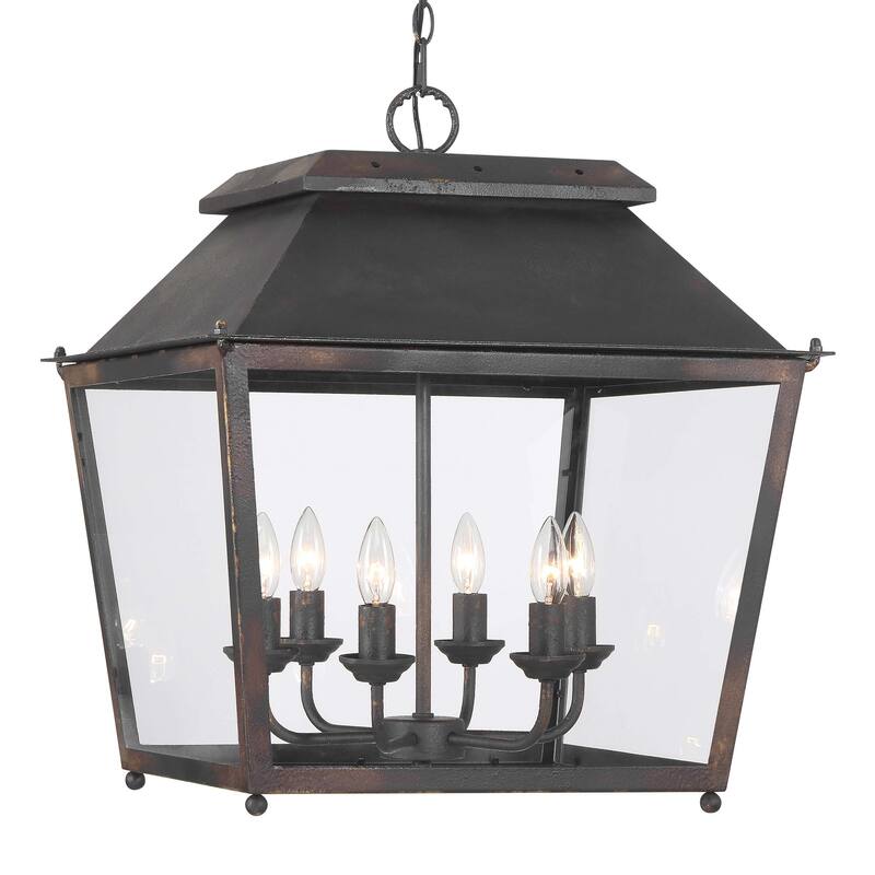 Golden Lighting Abingdon 6-light Pendant in Antique Black Iron - Gold