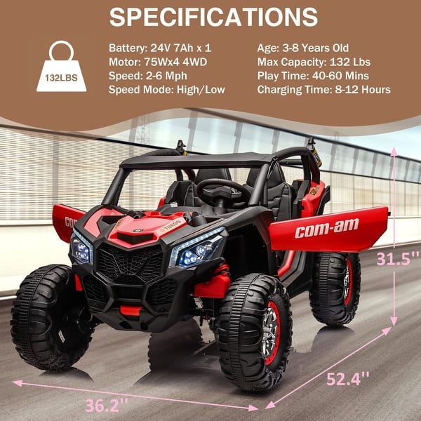slide 2 of 21, Two Seater 24V Kids Ride on UTV Car,Motors Powerful Electric Vehicle