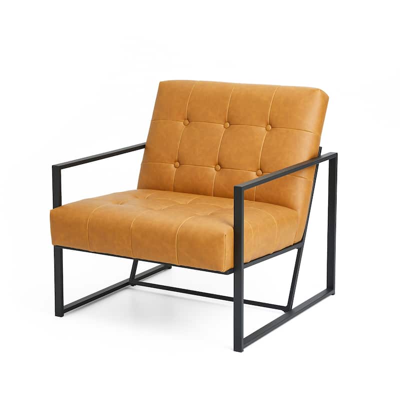 Glitzhome 29.50"W Mid-Century PU Leather Tufted Accent Chair - 29.5"W x 30.5"H x 29.25"D