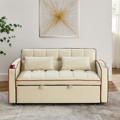 Modern Sofa Velvet Pull-out Bed, Adjustable Back and with USB Port