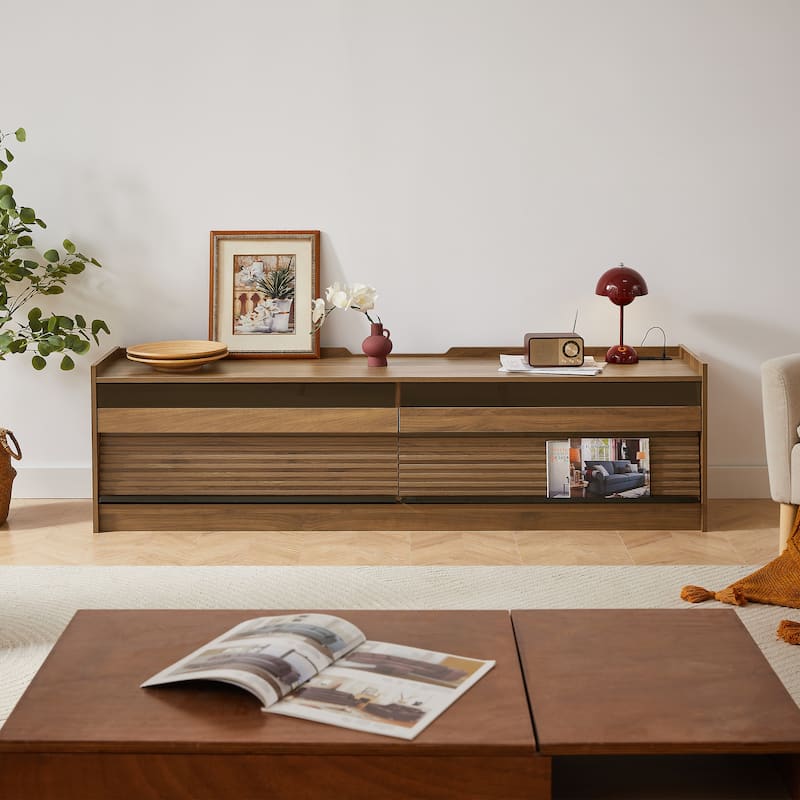 LED TV Stand for TVs up to 80" Wood TV Console with 4 Storage Drawer Media Console Table with Built-in Charging Ports