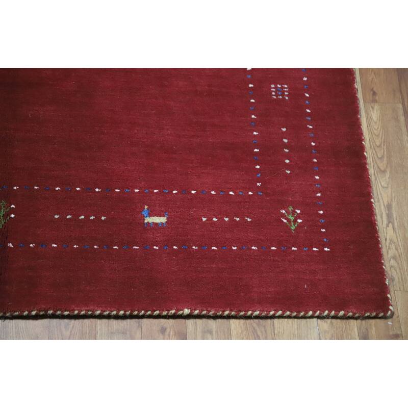Modern Gabbeh Indian Area Rug Handmade Tribal Red Wool Carpet - 4'10" x 7'7"