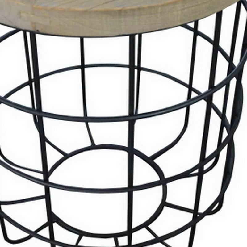HomeRoots 24" Natural and Black Solid Wood and Iron Round Frame End Table - 20 in. x 24 in. x 20 in.