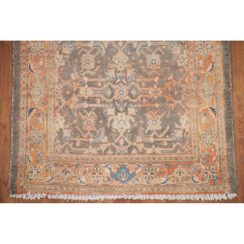 Hand Knotted Oriental 100% Wool Carpet Traditional All-Over Greys & Charcoal Mahal Runner Rug - 10' 2'' X 3' 7''