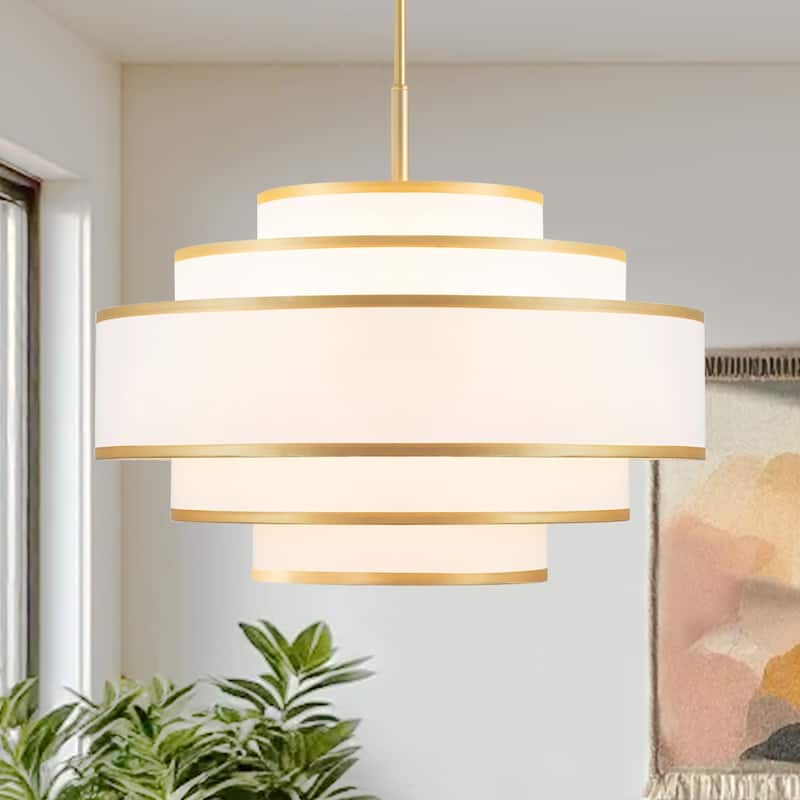 24" 5-Light Dimmable Tiered Drum Chandelier - Gold