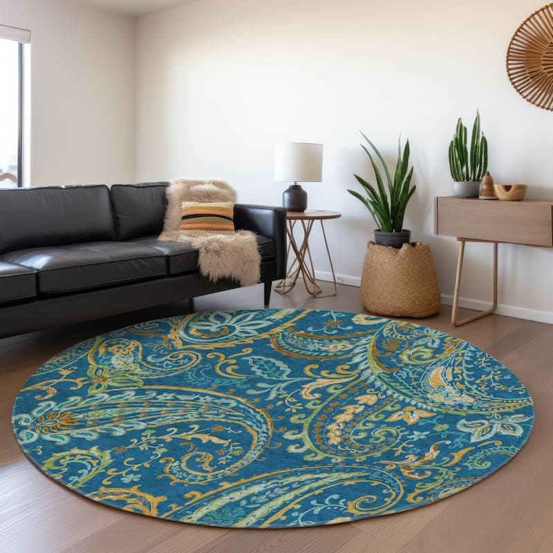 Premium Washable Super Soft Traditional Paisley Mayfield Rug - Navy - 8' x 8' - Round