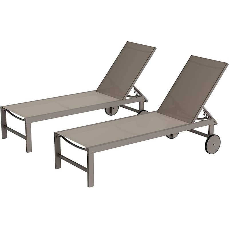 Futzca 2 PCS Outdoor Chaise Lounges Chair with Wheels and 5 Adjustable Position - Khaki